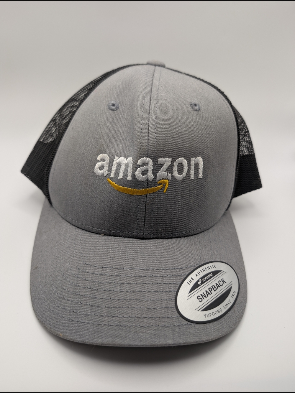 Amazon Logo Embroidered Trucker Hat Gray With Black Mesh Back Adjustable Cap